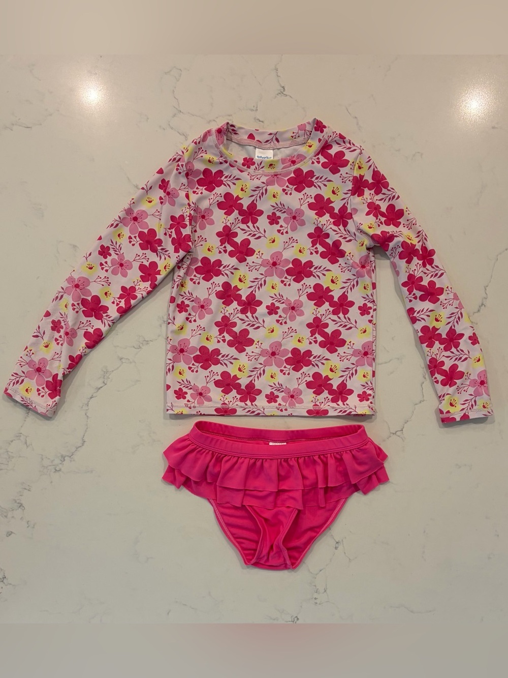 Kids Floral Long Sleeve Rash Guard Swim Set - Pink